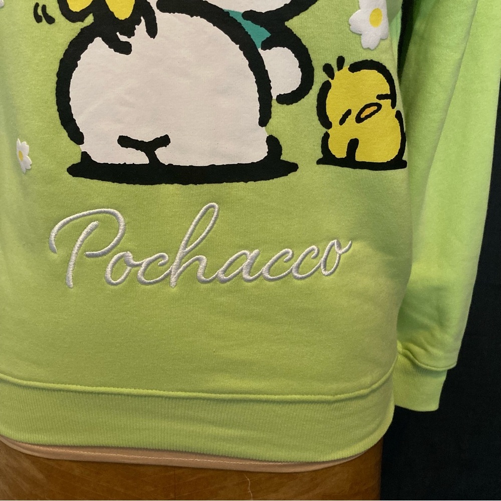 Sanrio Pochacco Dog‎ Sweatshirt in Lime Green | Embroidered | NWT - Picture 2 of 7